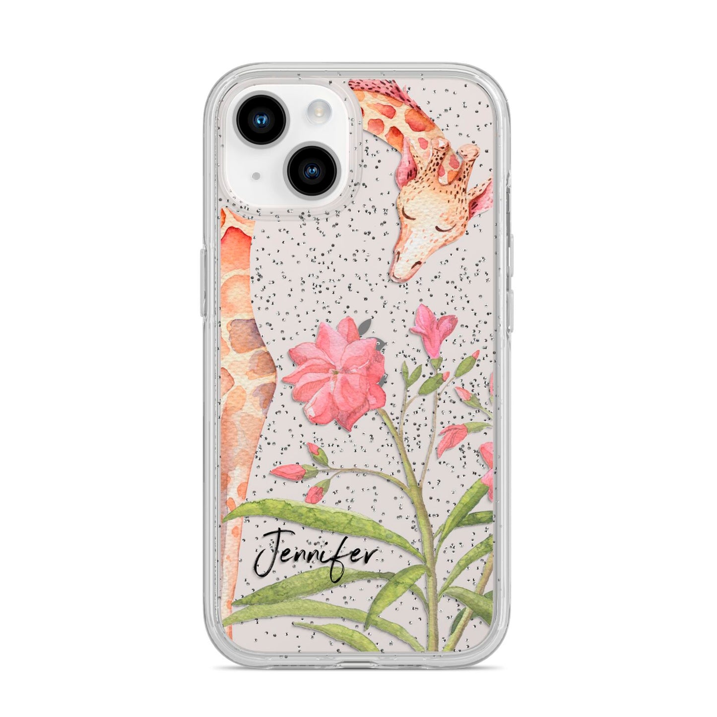 Personalised Giraffe iPhone 14 Glitter Tough Case Starlight