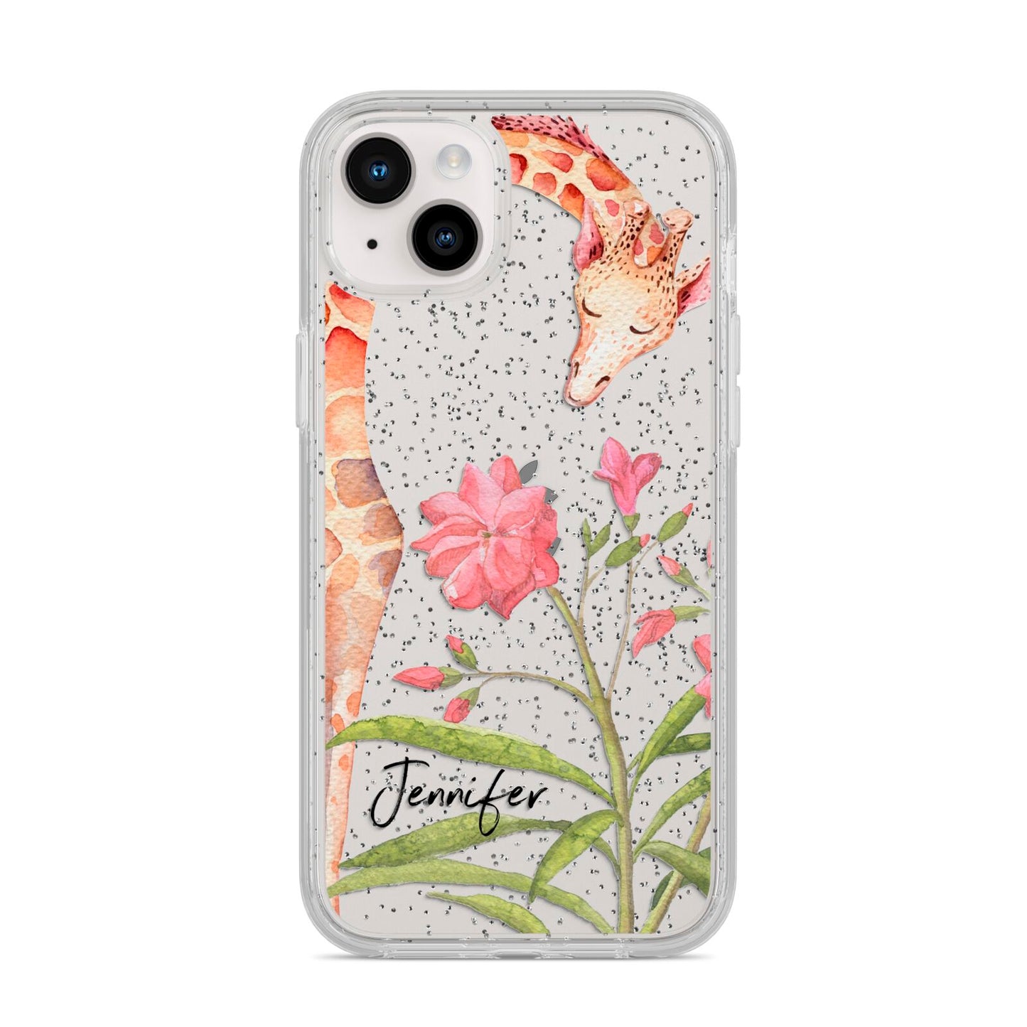 Personalised Giraffe iPhone 14 Plus Glitter Tough Case Starlight