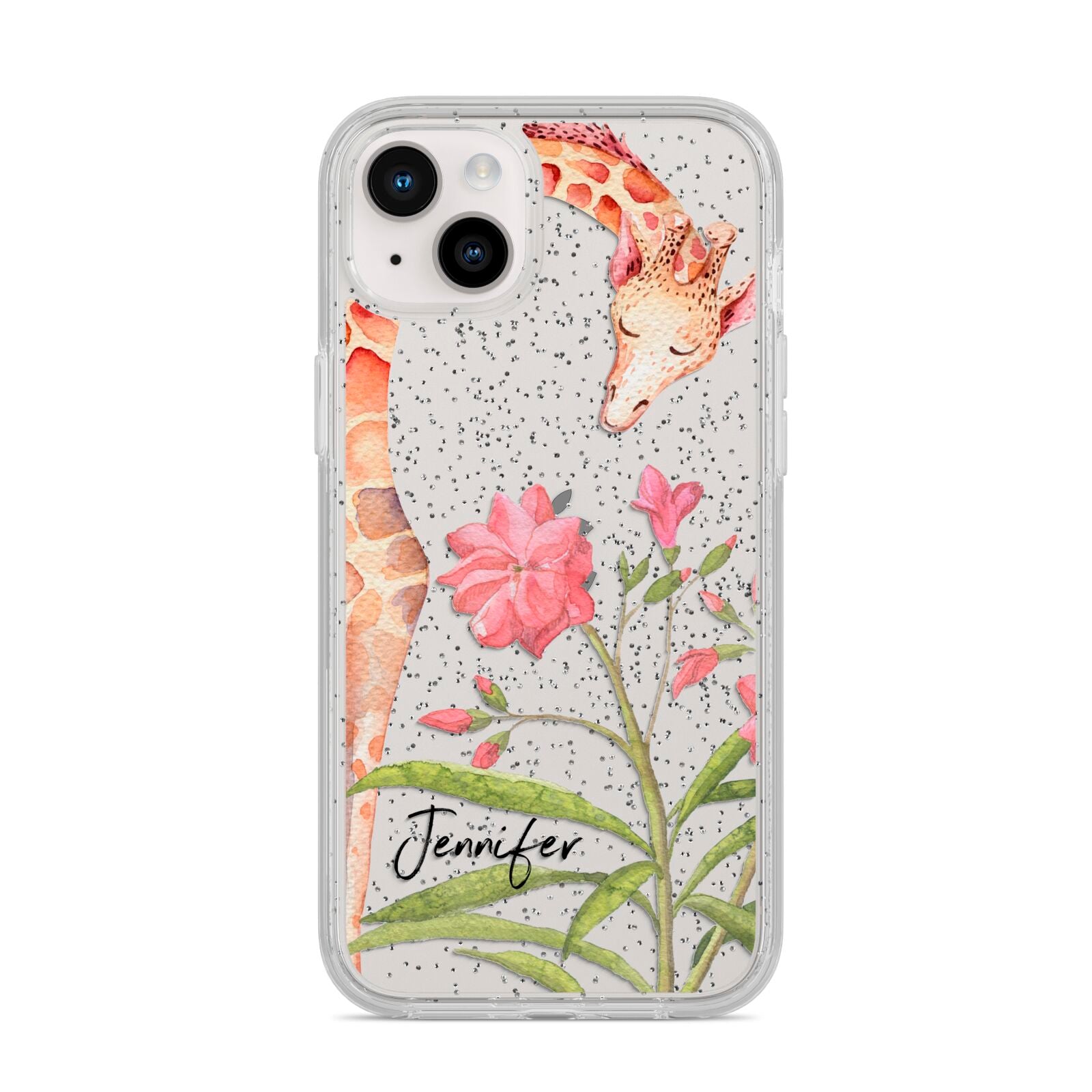 Personalised Giraffe iPhone 14 Plus Glitter Tough Case Starlight