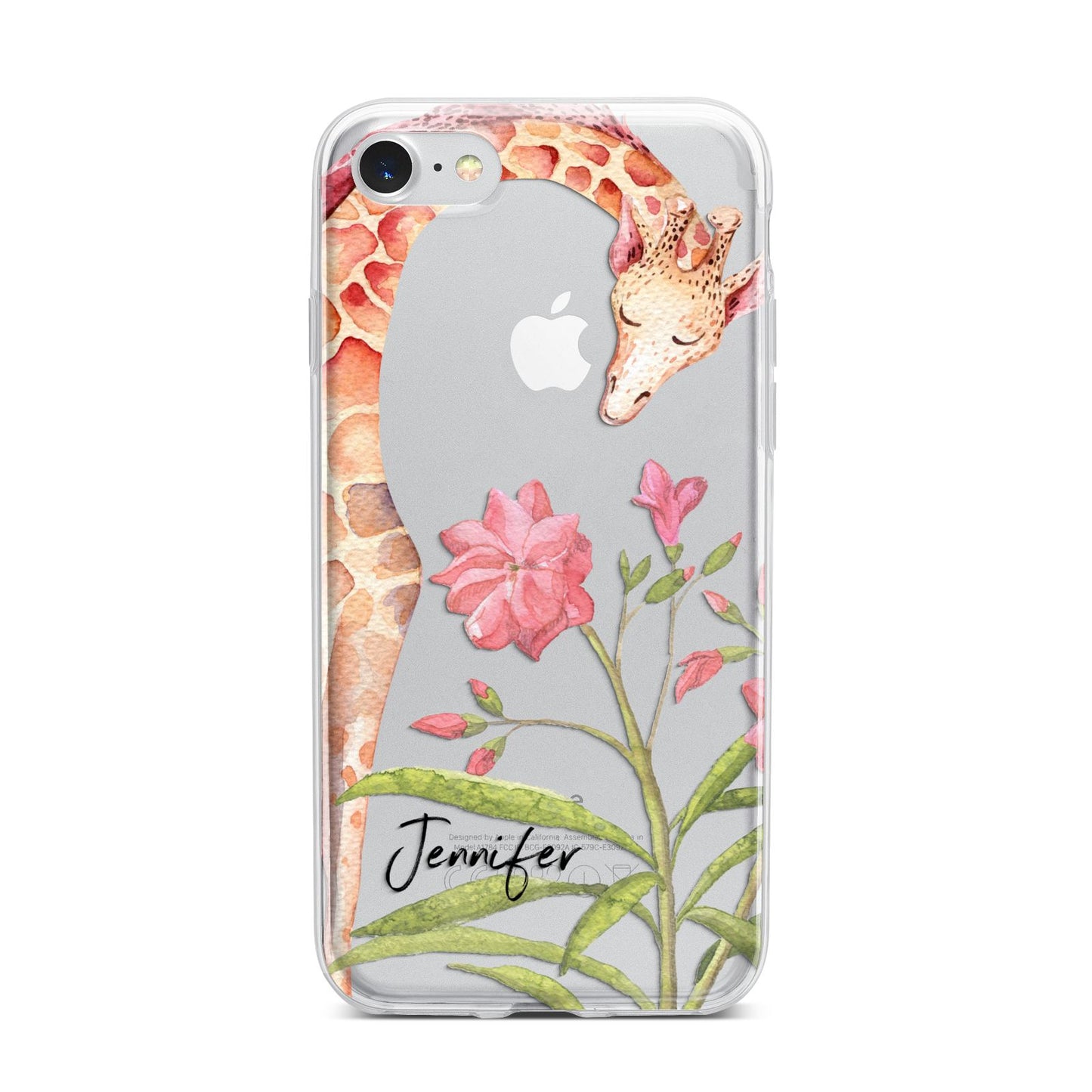 Personalised Giraffe iPhone 7 Bumper Case on Silver iPhone
