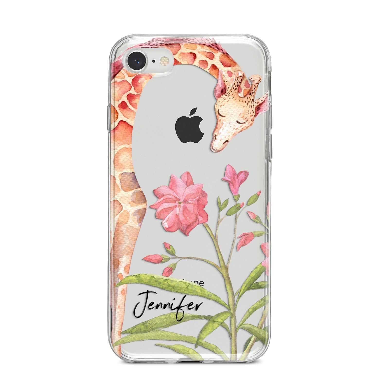 Personalised Giraffe iPhone 8 Bumper Case on Silver iPhone