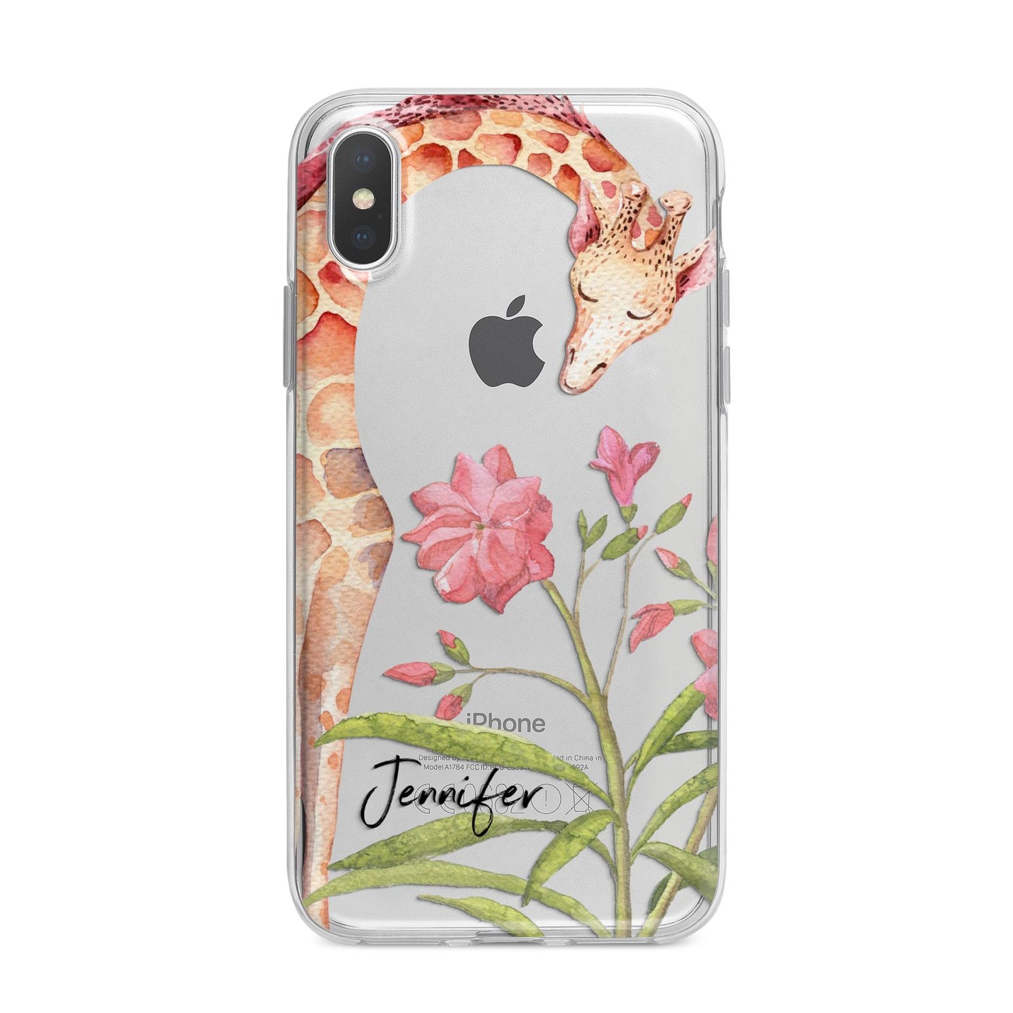 Personalised Giraffe iPhone X Bumper Case on Silver iPhone Alternative Image 1