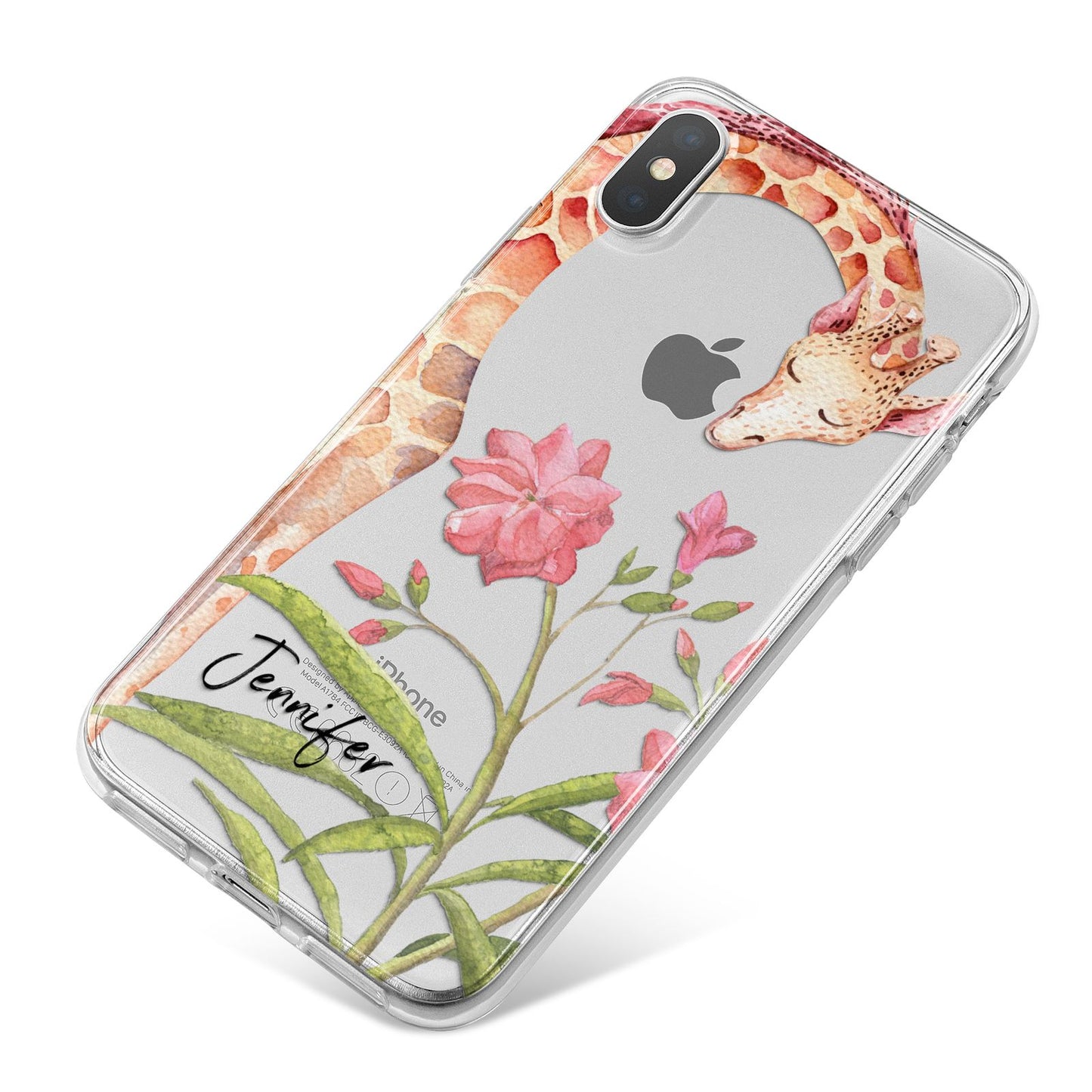 Personalised Giraffe iPhone X Bumper Case on Silver iPhone