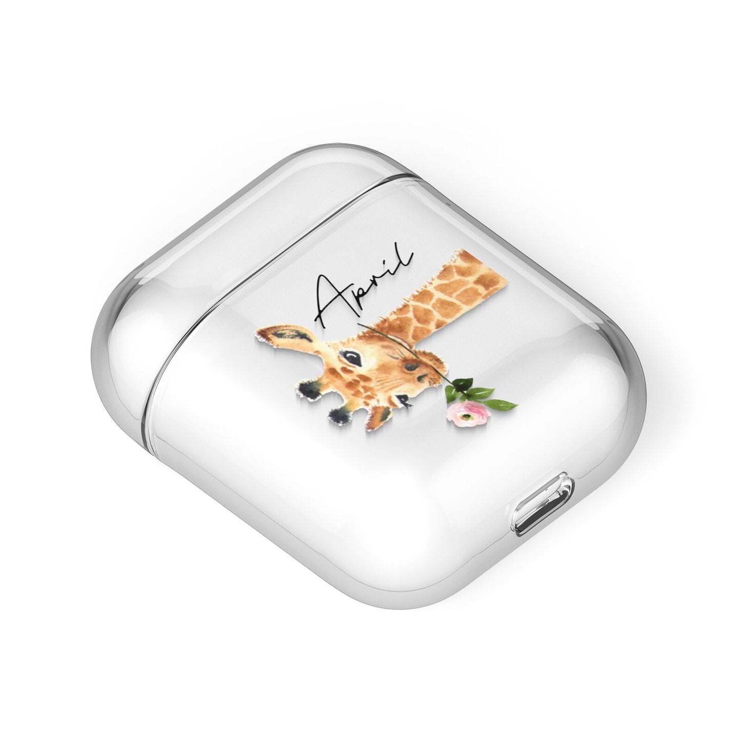 Personalised Giraffe with Name AirPods Case Laid Flat