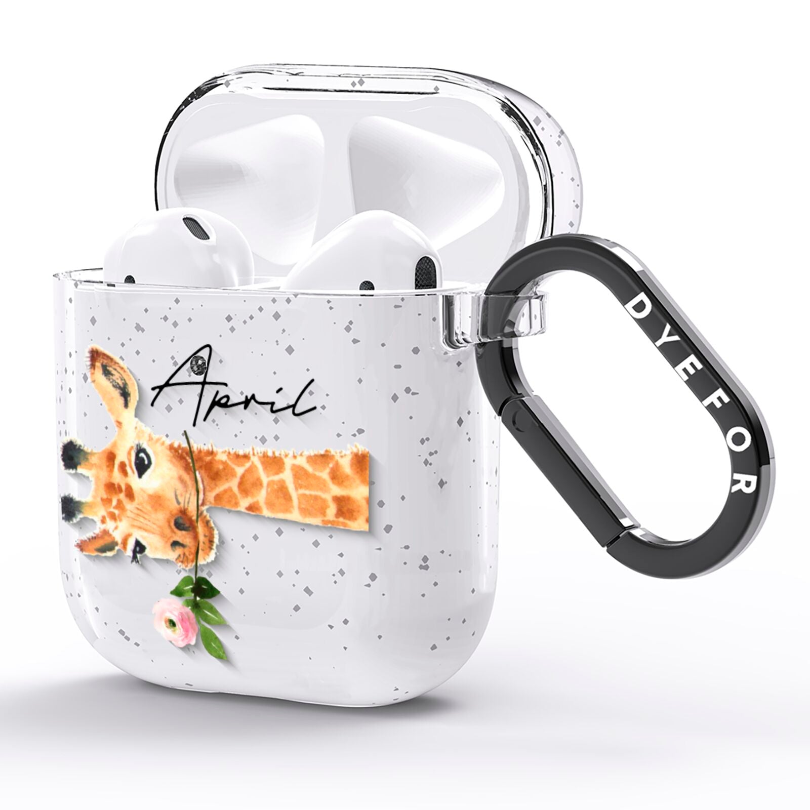 Personalised Giraffe with Name AirPods Glitter Case Side Image
