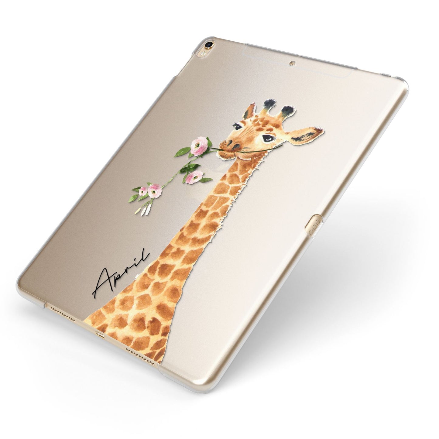 Personalised Giraffe with Name Apple iPad Case on Gold iPad Side View