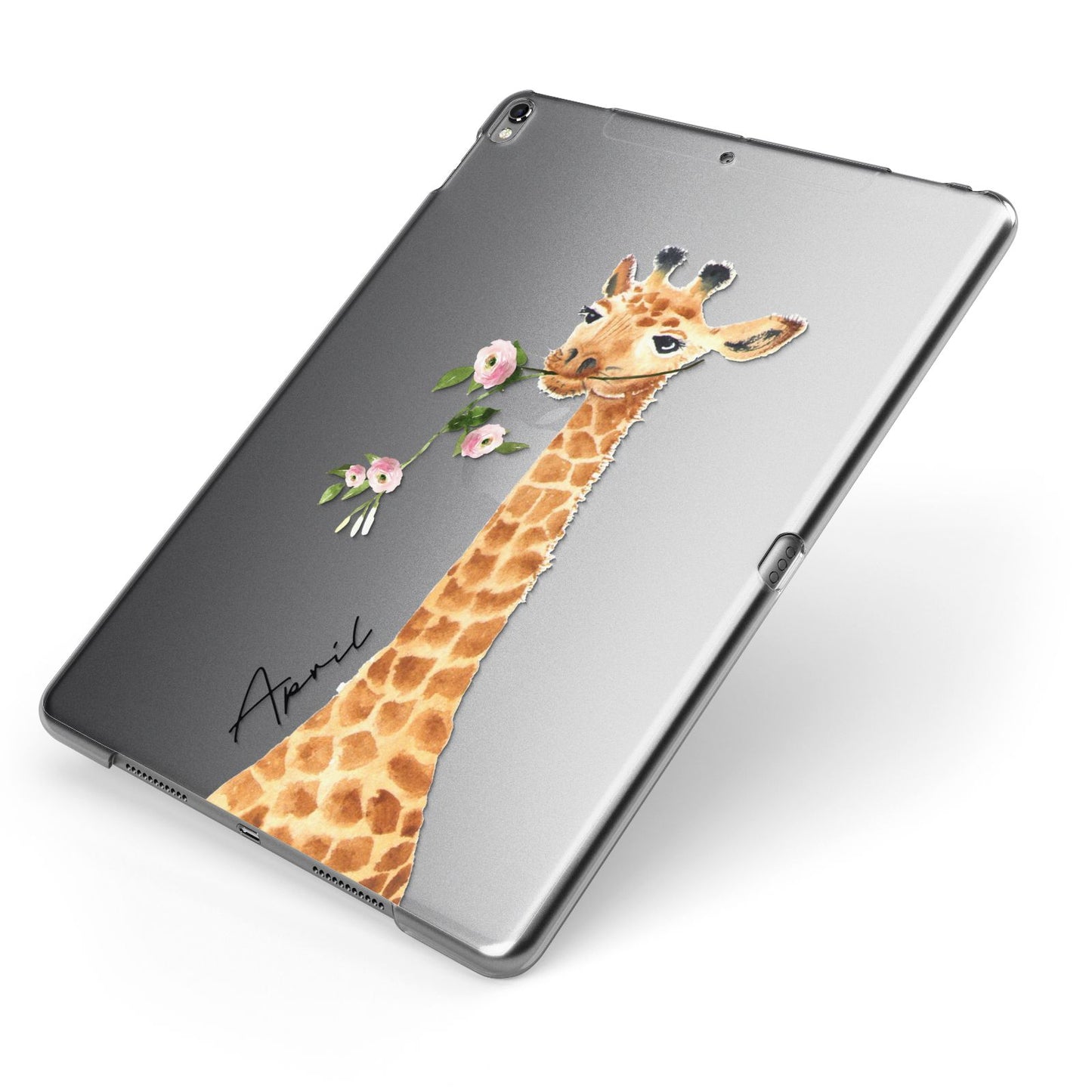 Personalised Giraffe with Name Apple iPad Case on Grey iPad Side View