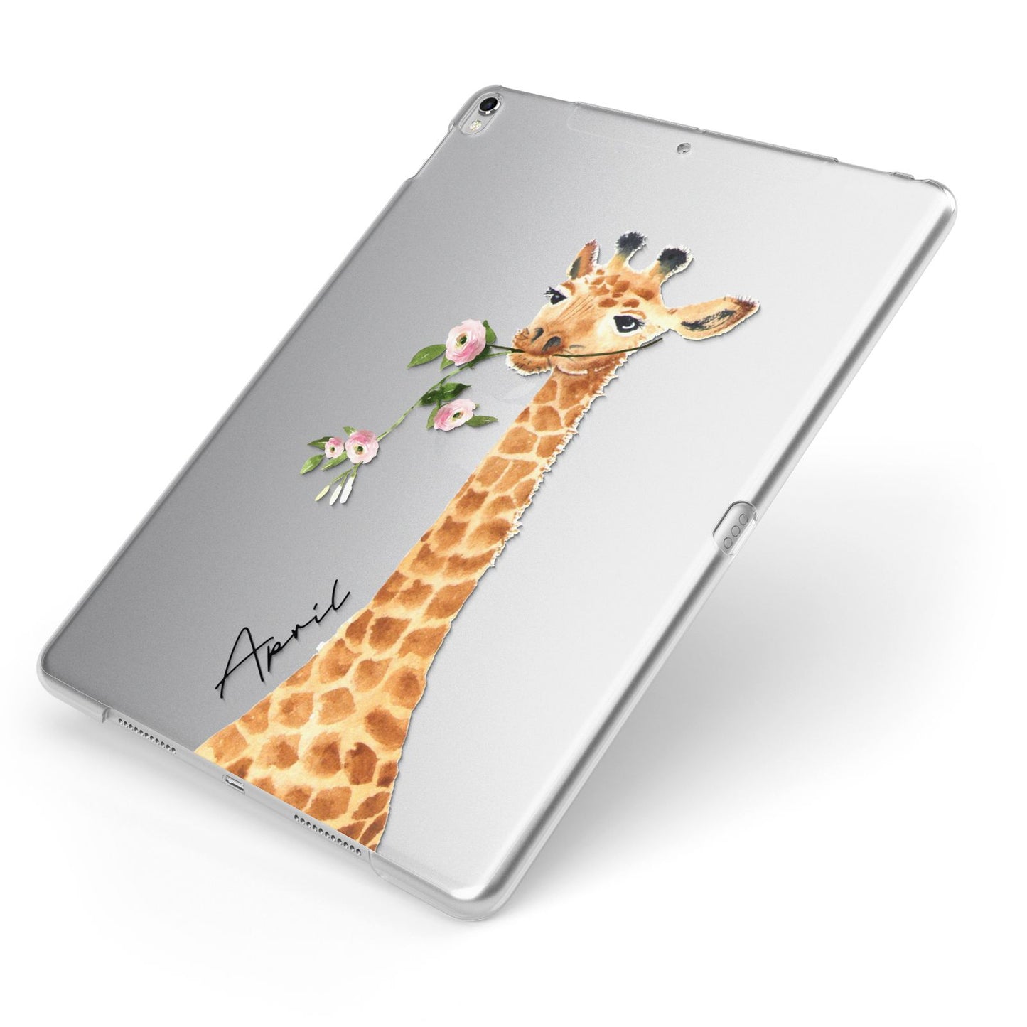 Personalised Giraffe with Name Apple iPad Case on Silver iPad Side View