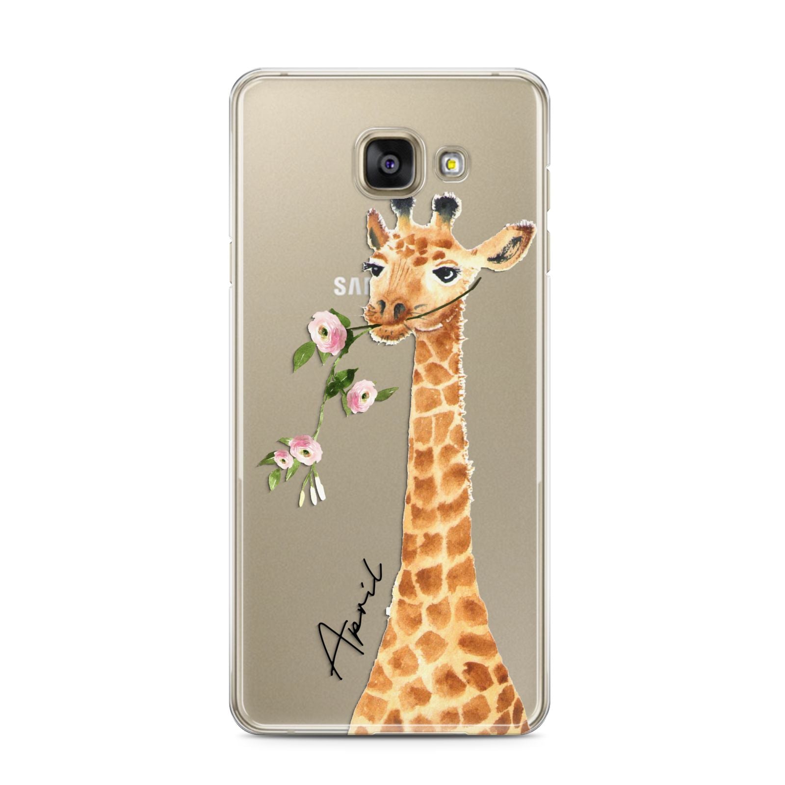 Personalised Giraffe with Name Samsung Galaxy A3 2016 Case on gold phone