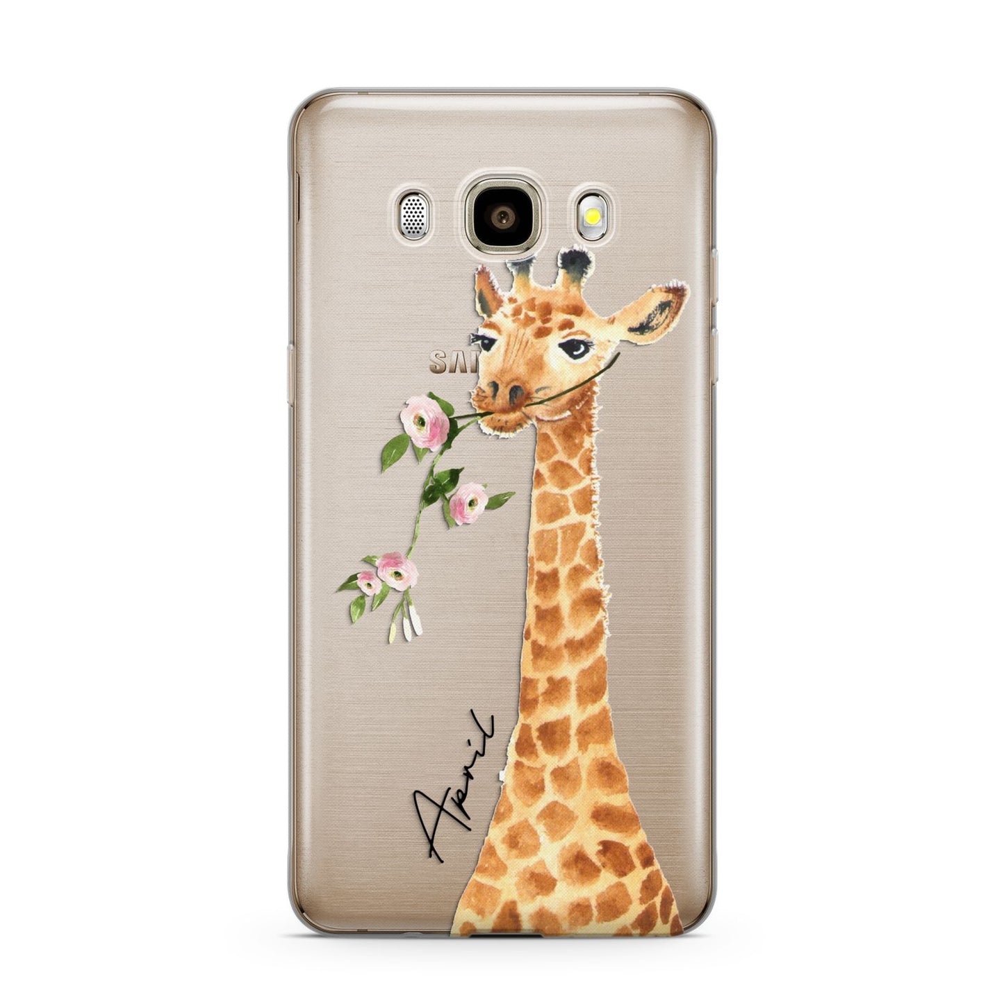 Personalised Giraffe with Name Samsung Galaxy J7 2016 Case on gold phone