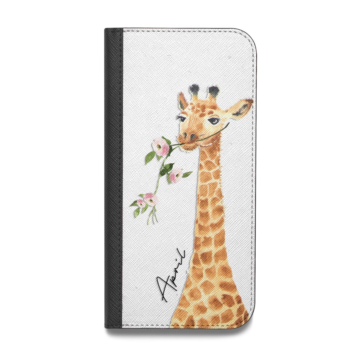 Personalised Giraffe with Name Vegan Leather Flip Samsung Case