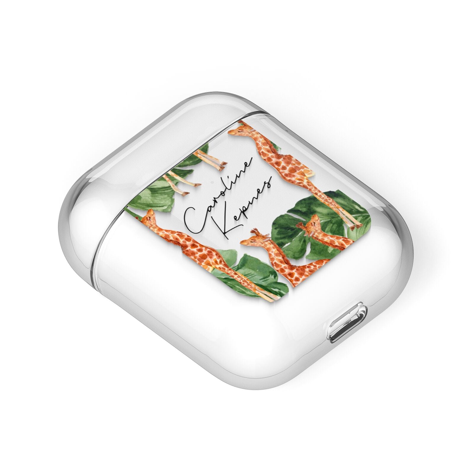 Personalised Giraffes AirPods Case Laid Flat