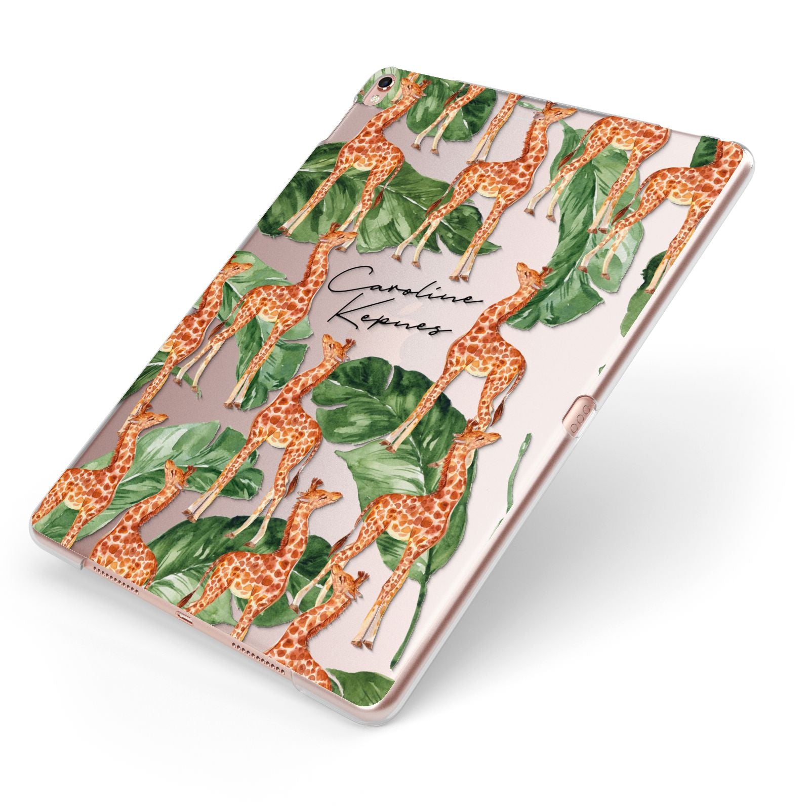 Personalised Giraffes Apple iPad Case on Rose Gold iPad Side View