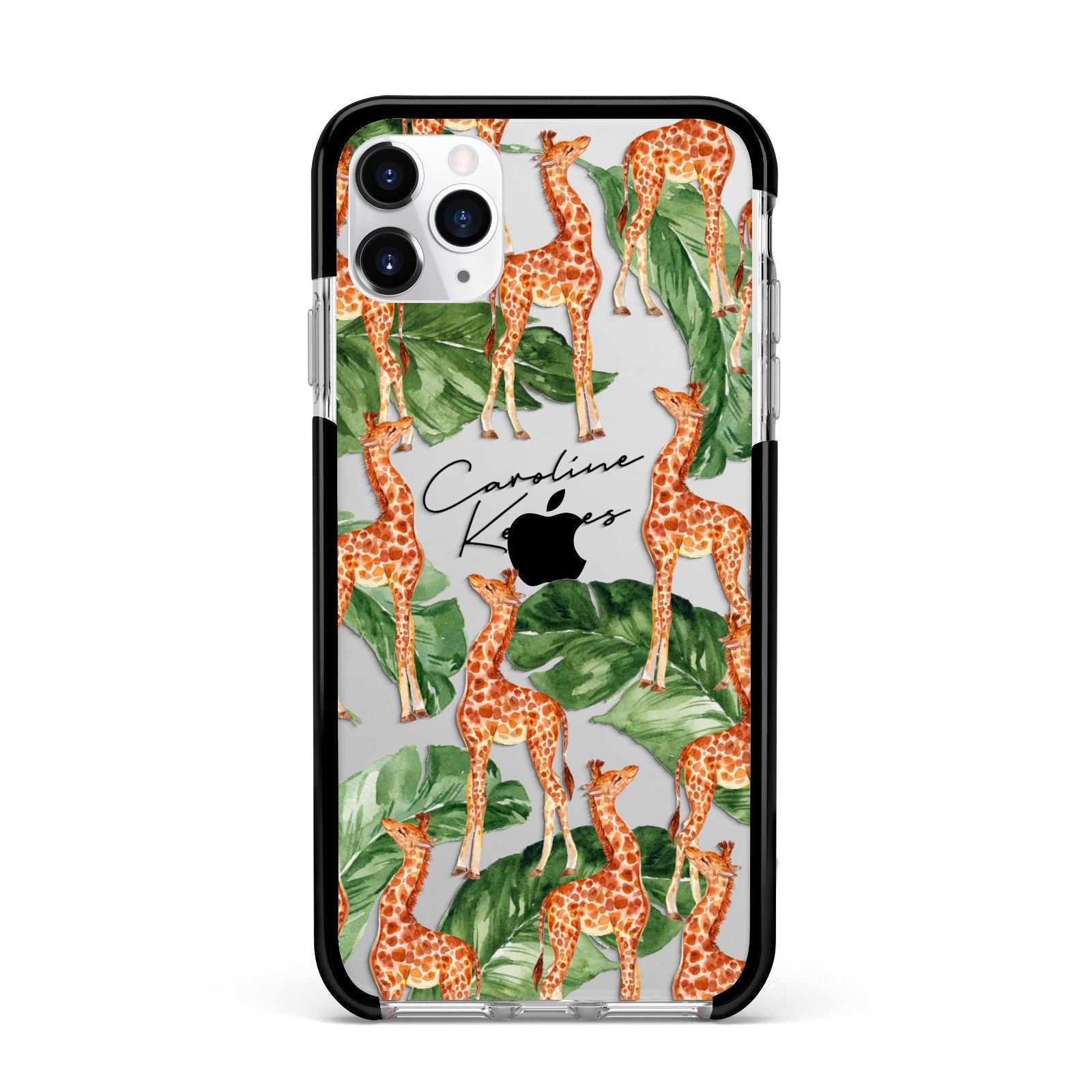 Personalised Giraffes Apple iPhone 11 Pro Max in Silver with Black Impact Case