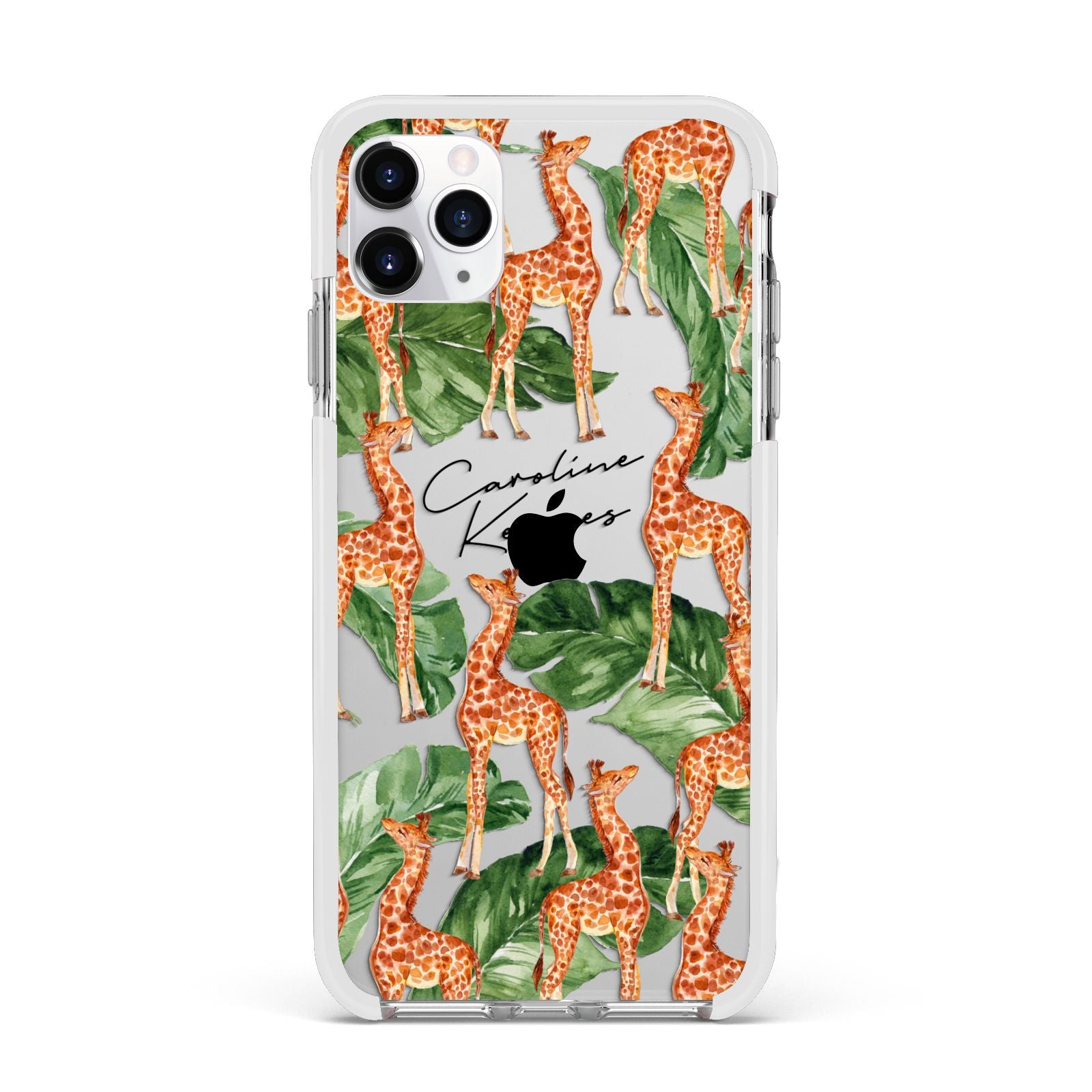 Personalised Giraffes Apple iPhone 11 Pro Max in Silver with White Impact Case