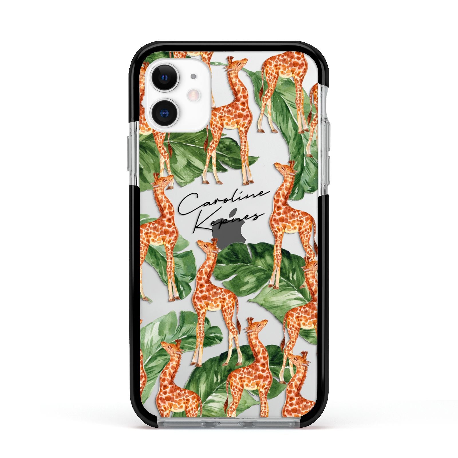 Personalised Giraffes Apple iPhone 11 in White with Black Impact Case