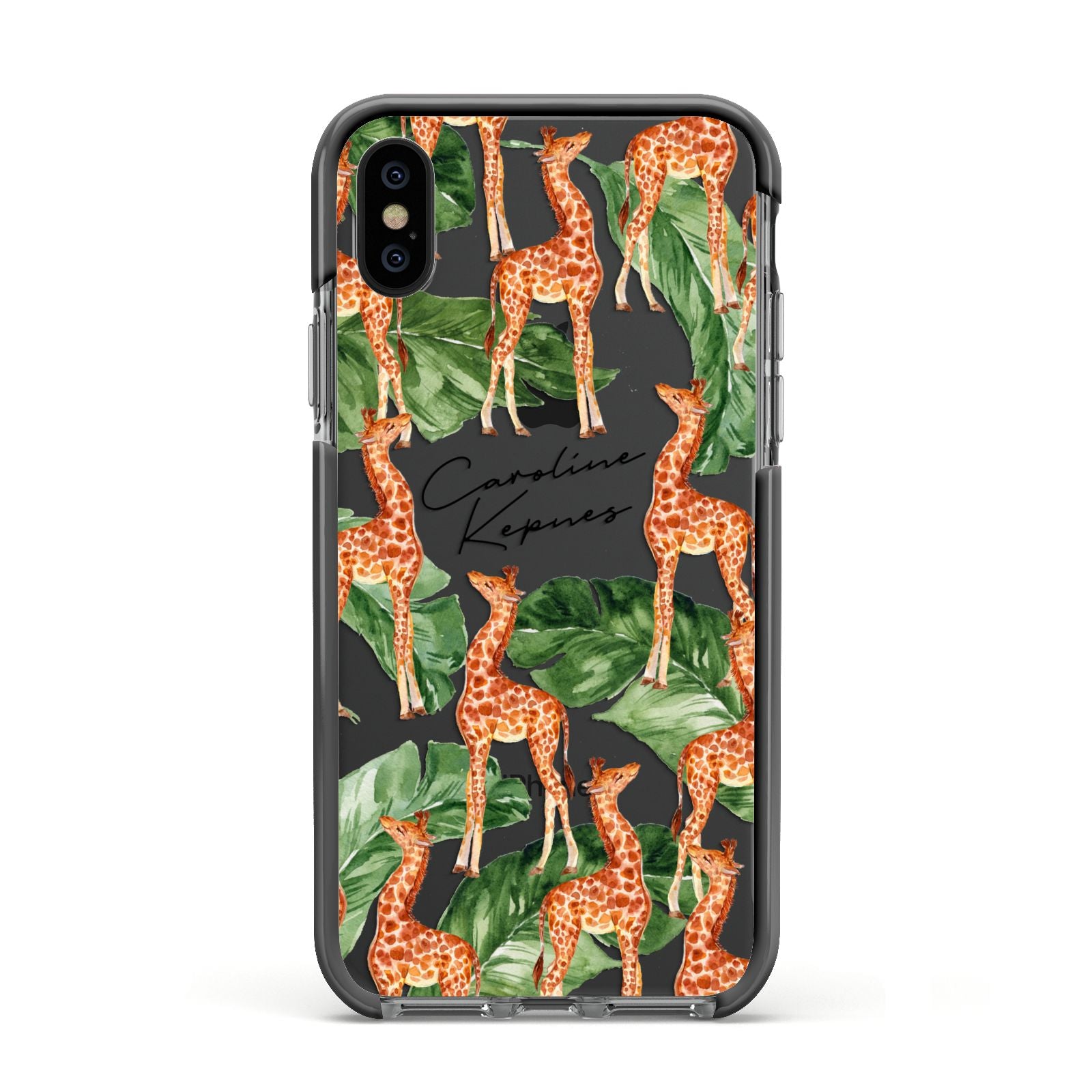 Personalised Giraffes Apple iPhone Xs Impact Case Black Edge on Black Phone