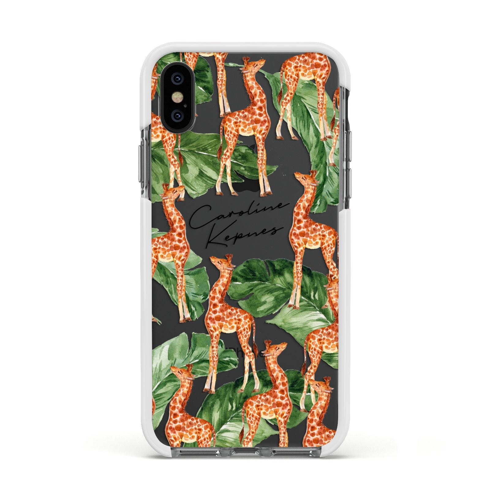 Personalised Giraffes Apple iPhone Xs Impact Case White Edge on Black Phone