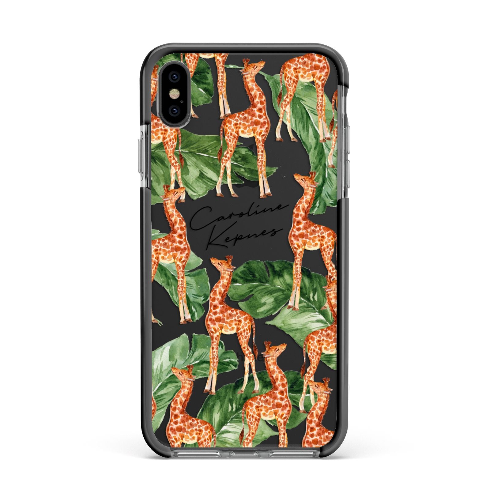 Personalised Giraffes Apple iPhone Xs Max Impact Case Black Edge on Black Phone