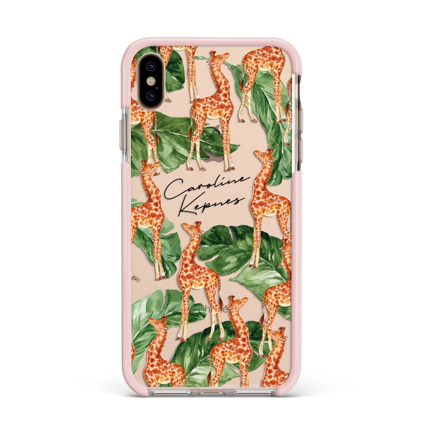 Personalised Giraffes Apple iPhone Xs Max Impact Case Pink Edge on Gold Phone