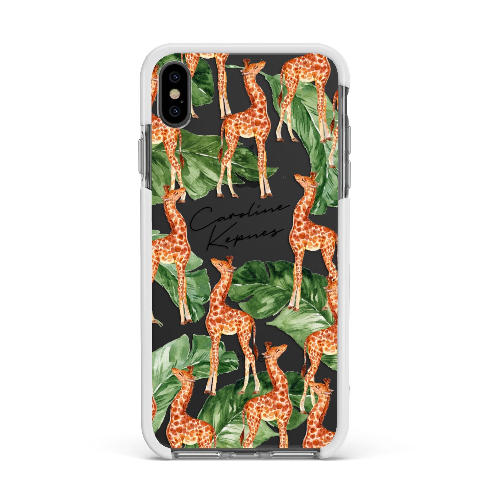Personalised Giraffes Apple iPhone Xs Max Impact Case White Edge on Black Phone