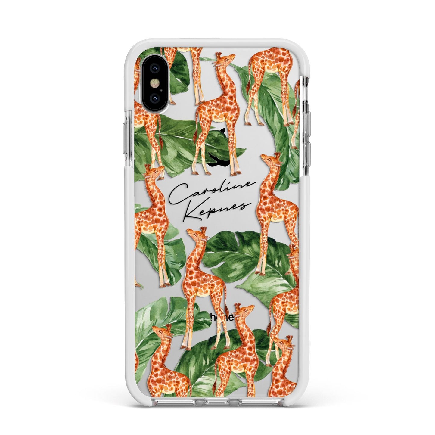 Personalised Giraffes Apple iPhone Xs Max Impact Case White Edge on Silver Phone