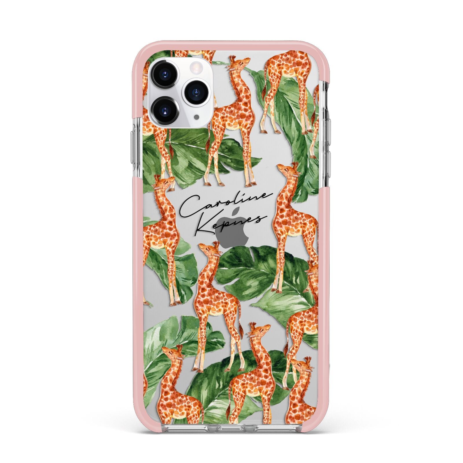Personalised Giraffes iPhone 11 Pro Max Impact Pink Edge Case