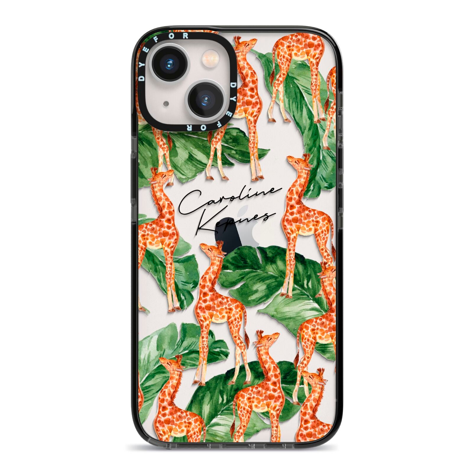 Personalised Giraffes iPhone 13 Black Impact Case on Silver phone
