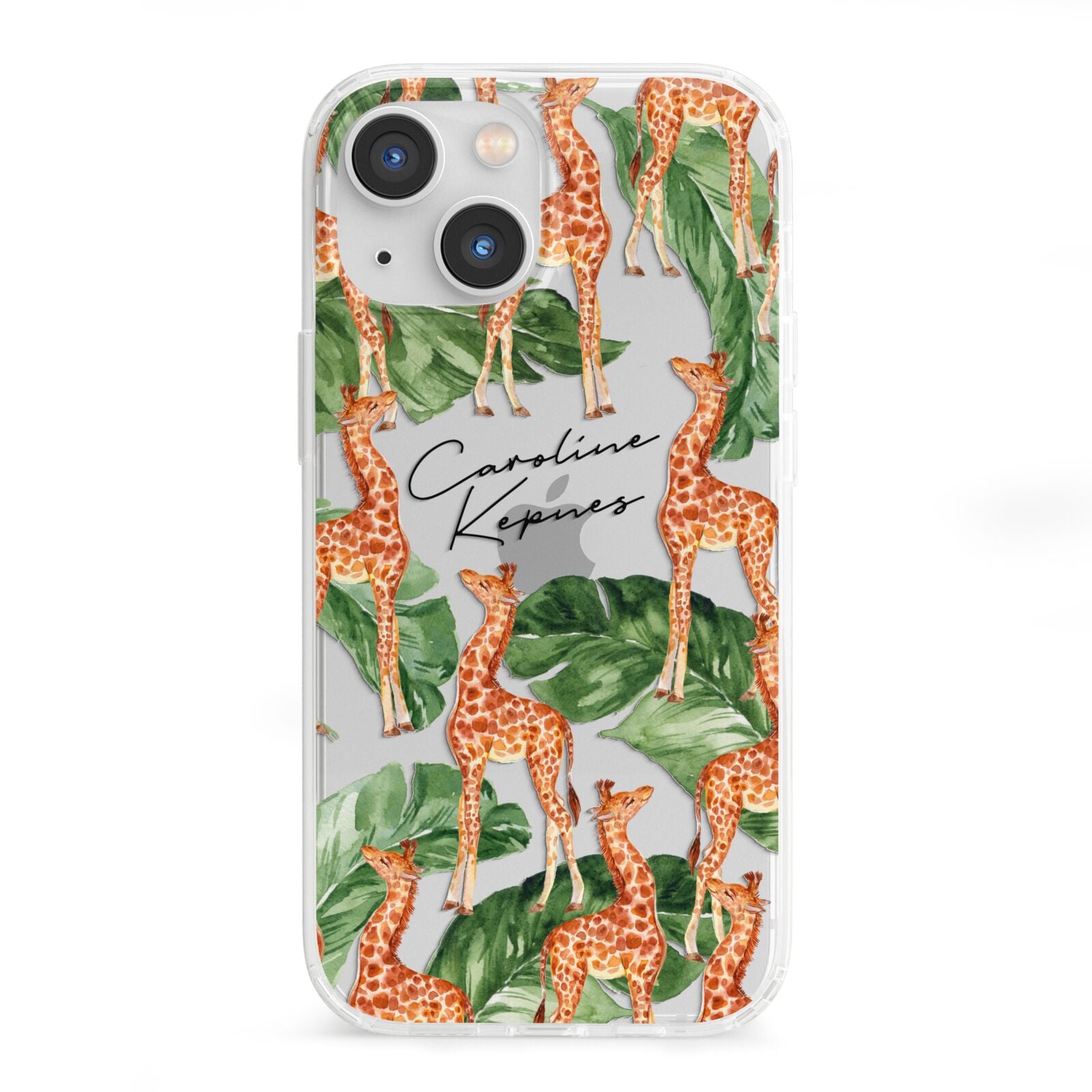 Personalised Giraffes iPhone 13 Mini Clear Bumper Case