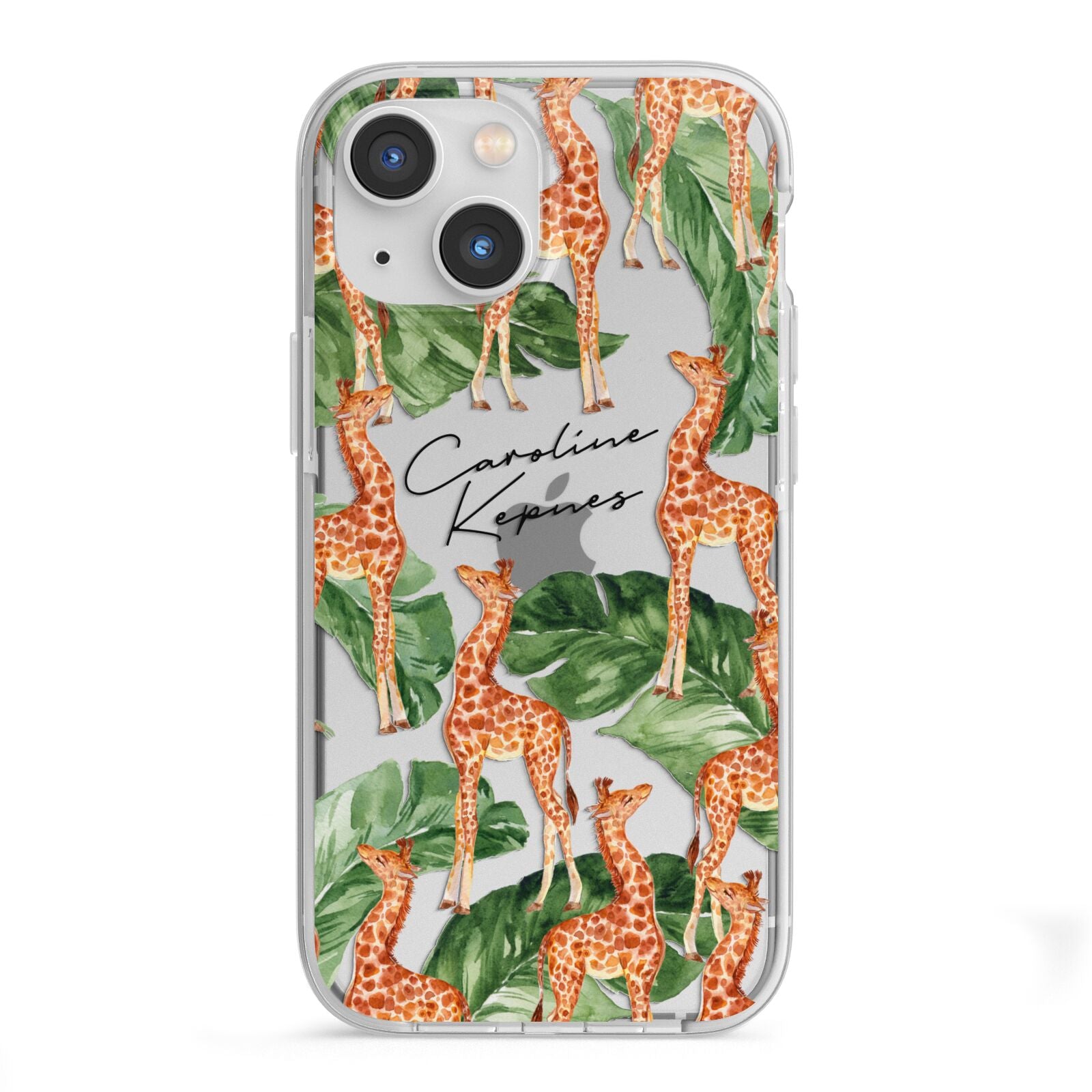 Personalised Giraffes iPhone 13 Mini TPU Impact Case with White Edges