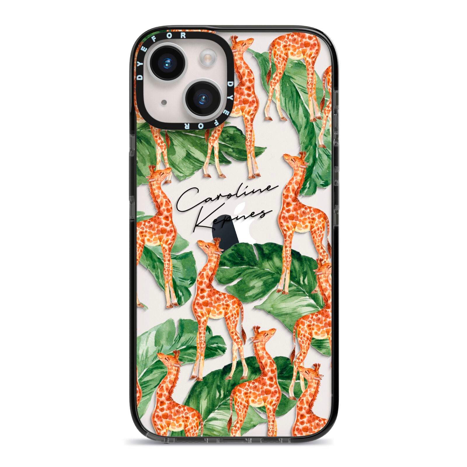 Personalised Giraffes iPhone 14 Black Impact Case on Silver phone