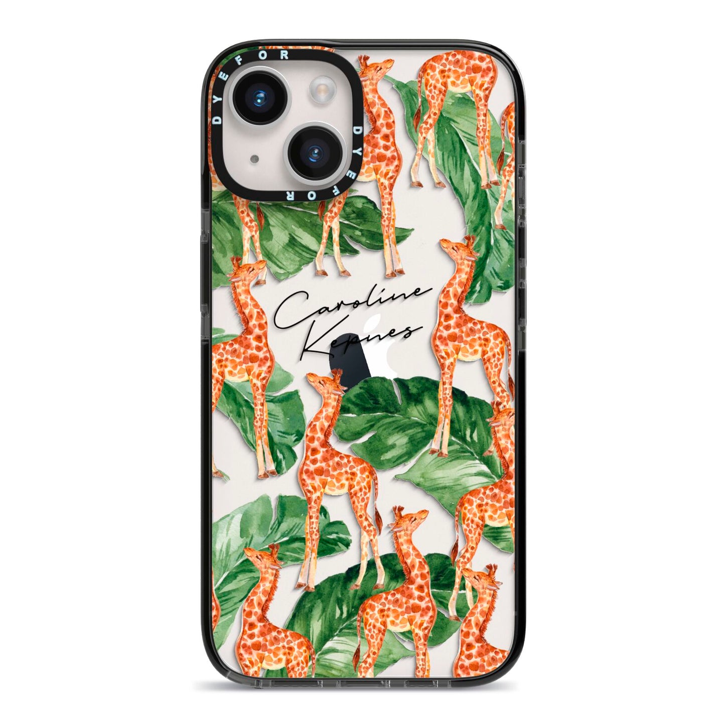 Personalised Giraffes iPhone 14 Black Impact Case on Silver phone