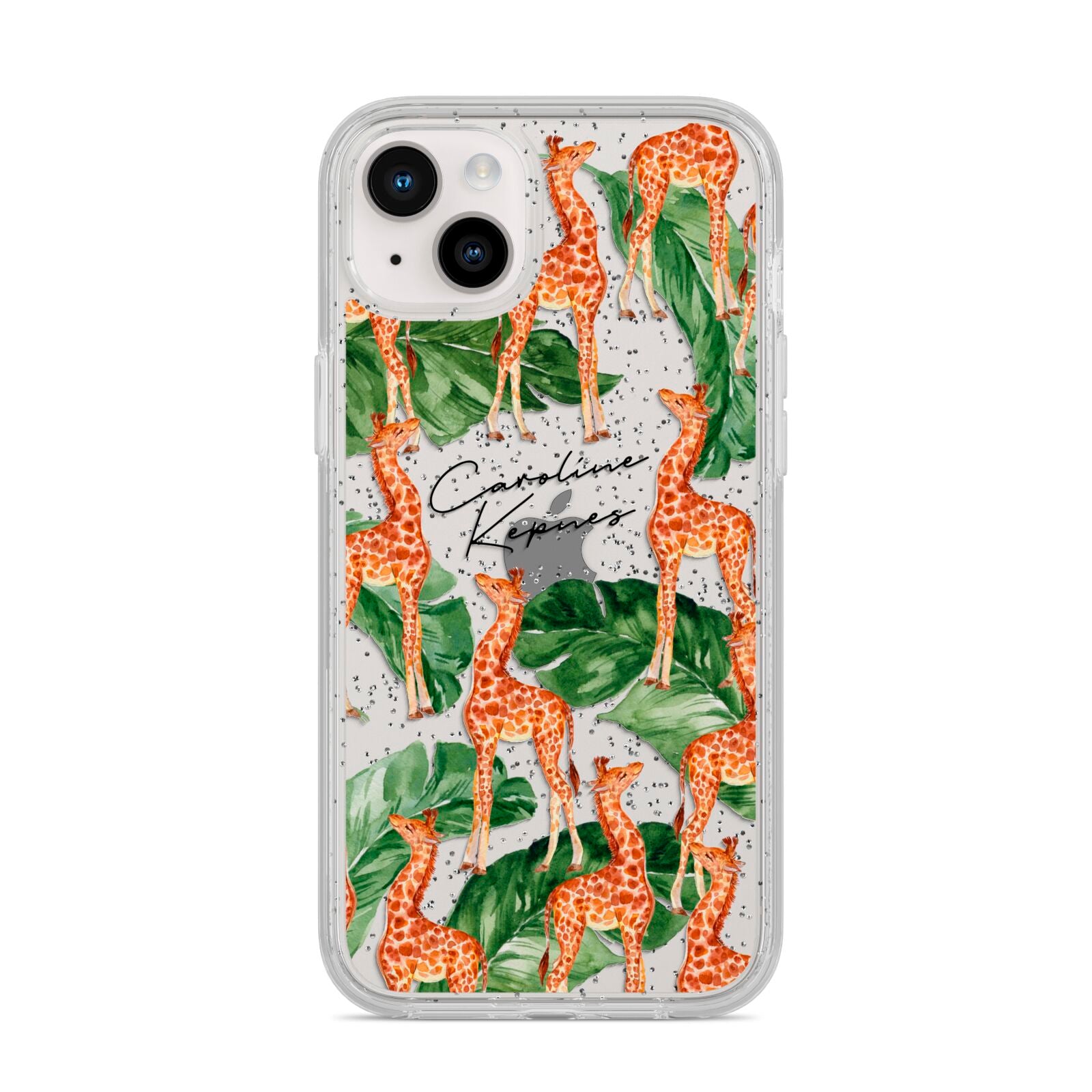 Personalised Giraffes iPhone 14 Plus Glitter Tough Case Starlight