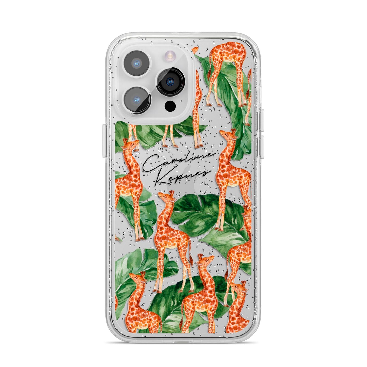 Personalised Giraffes iPhone 14 Pro Max Glitter Tough Case Silver