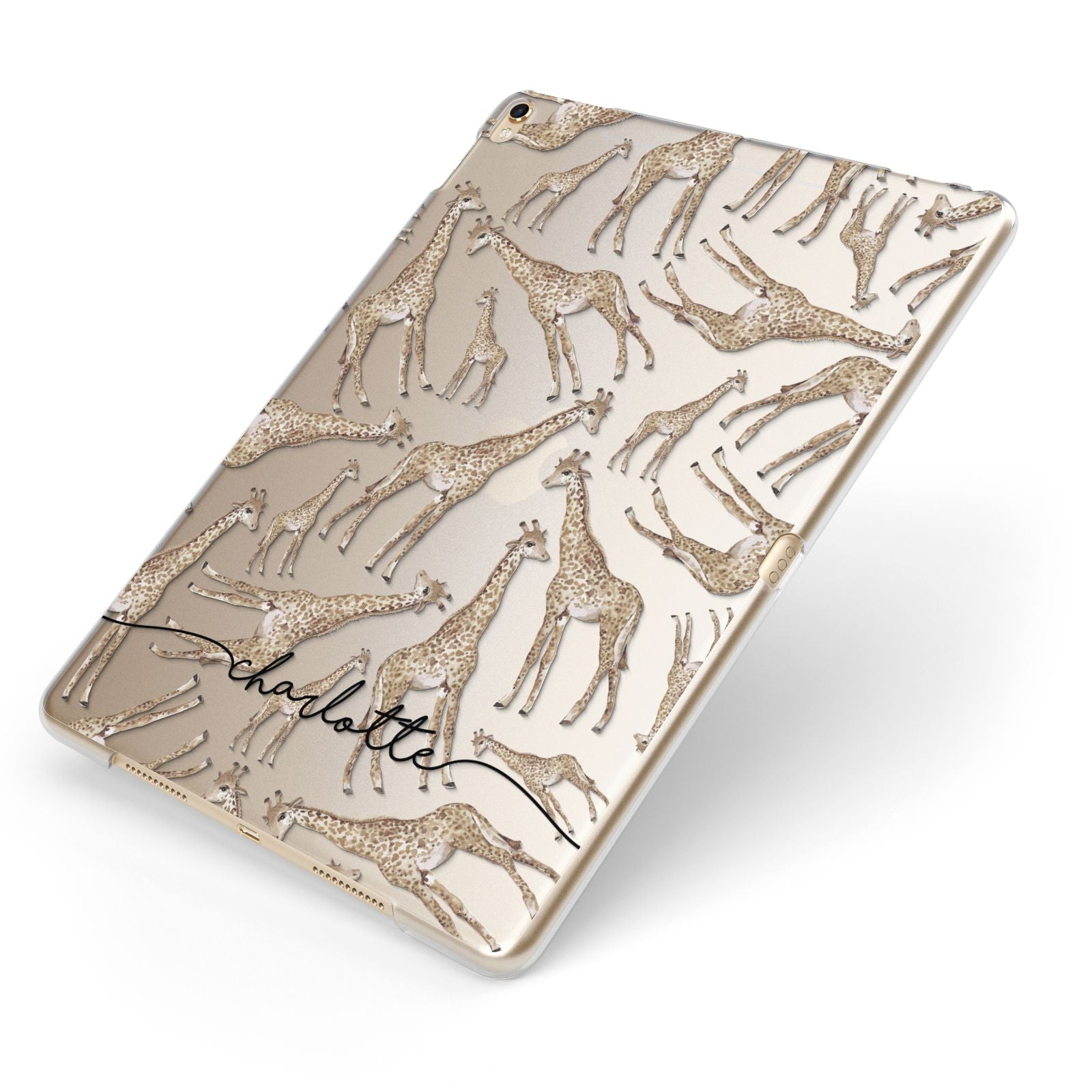 Personalised Giraffes with Name Apple iPad Case on Gold iPad Side View