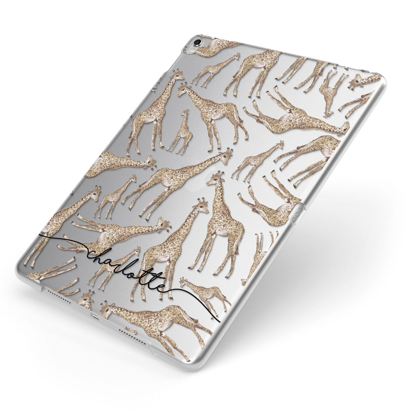 Personalised Giraffes with Name Apple iPad Case on Silver iPad Side View