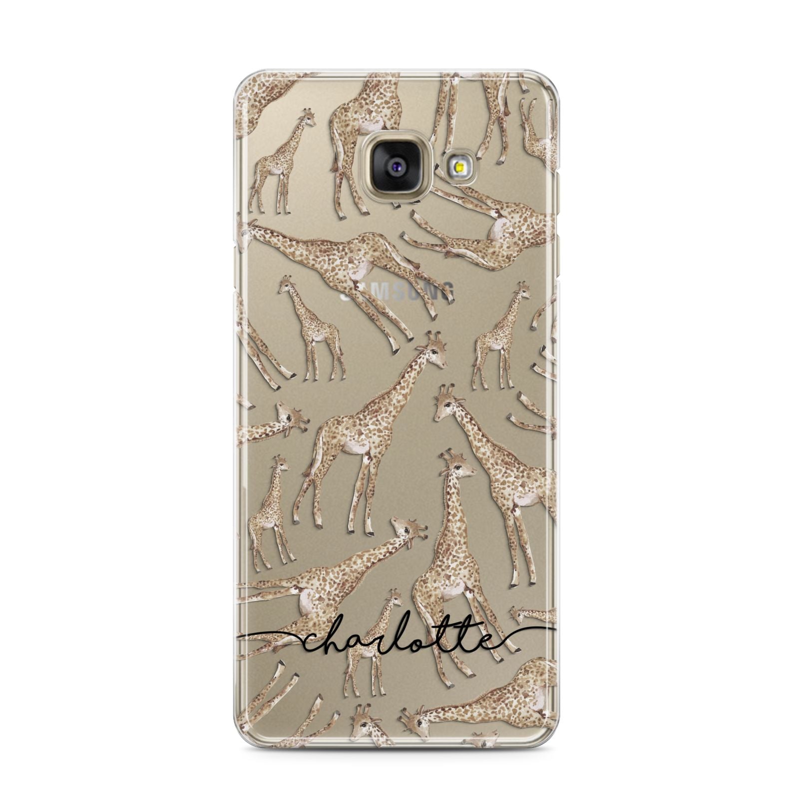 Personalised Giraffes with Name Samsung Galaxy A3 2016 Case on gold phone