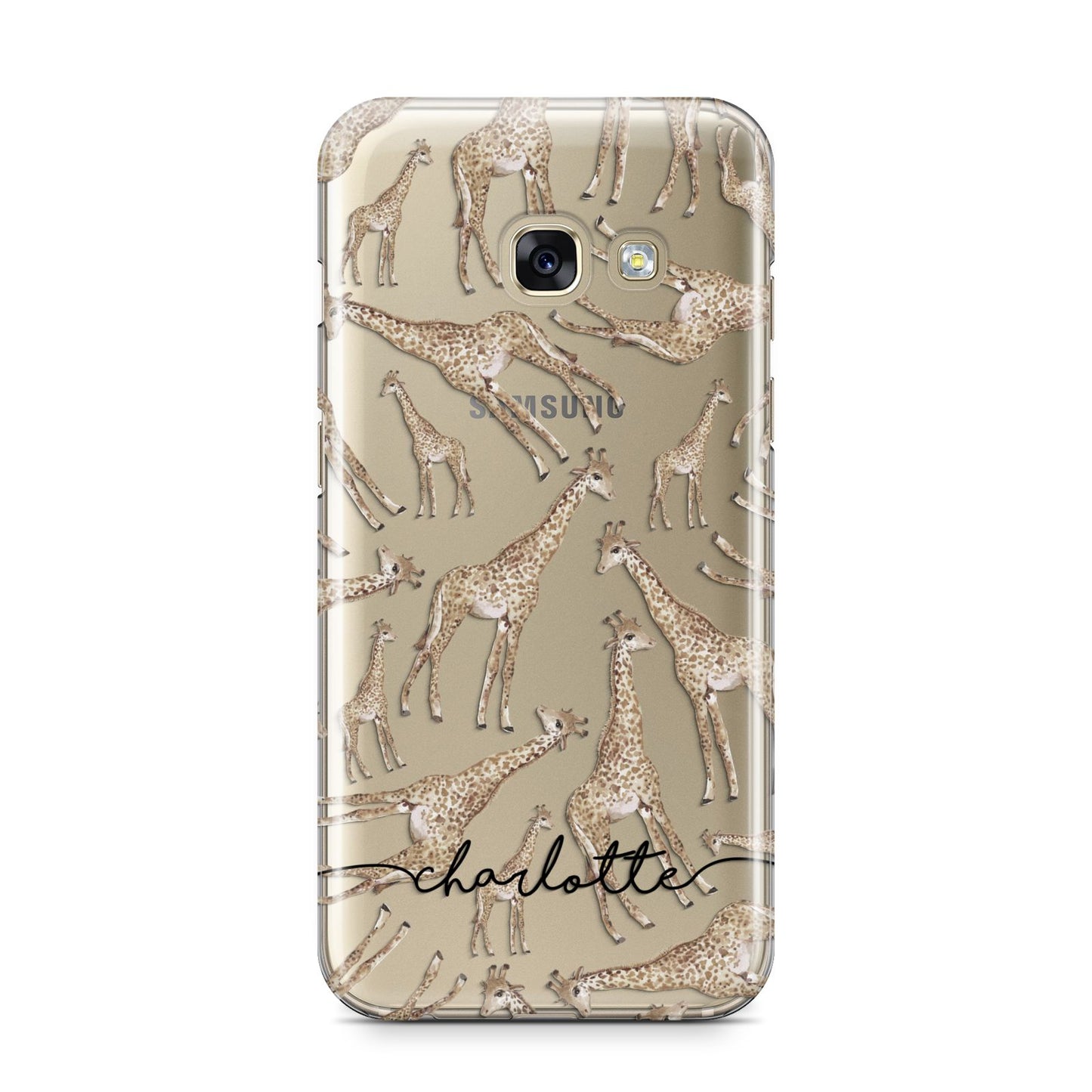 Personalised Giraffes with Name Samsung Galaxy A3 2017 Case on gold phone