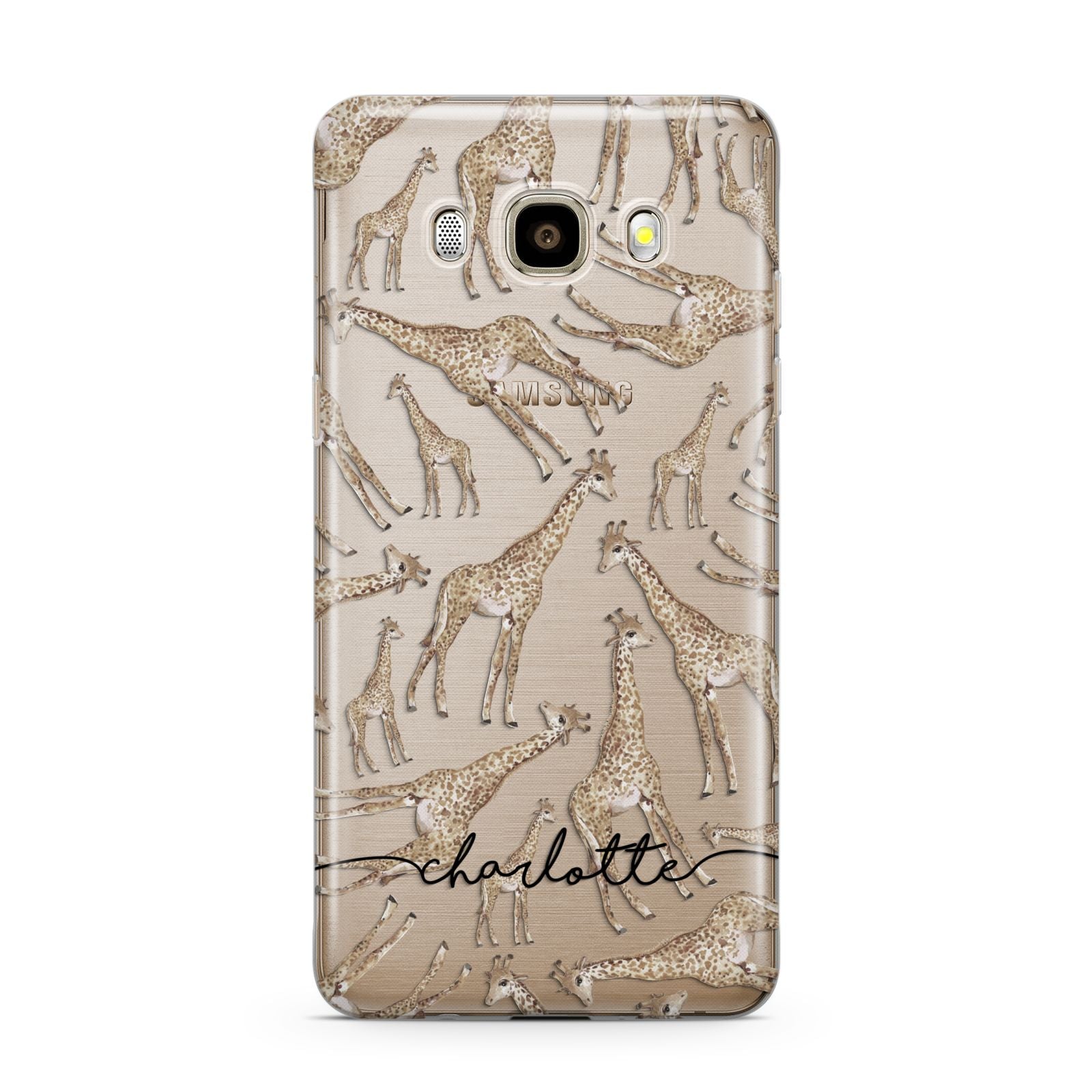Personalised Giraffes with Name Samsung Galaxy J7 2016 Case on gold phone