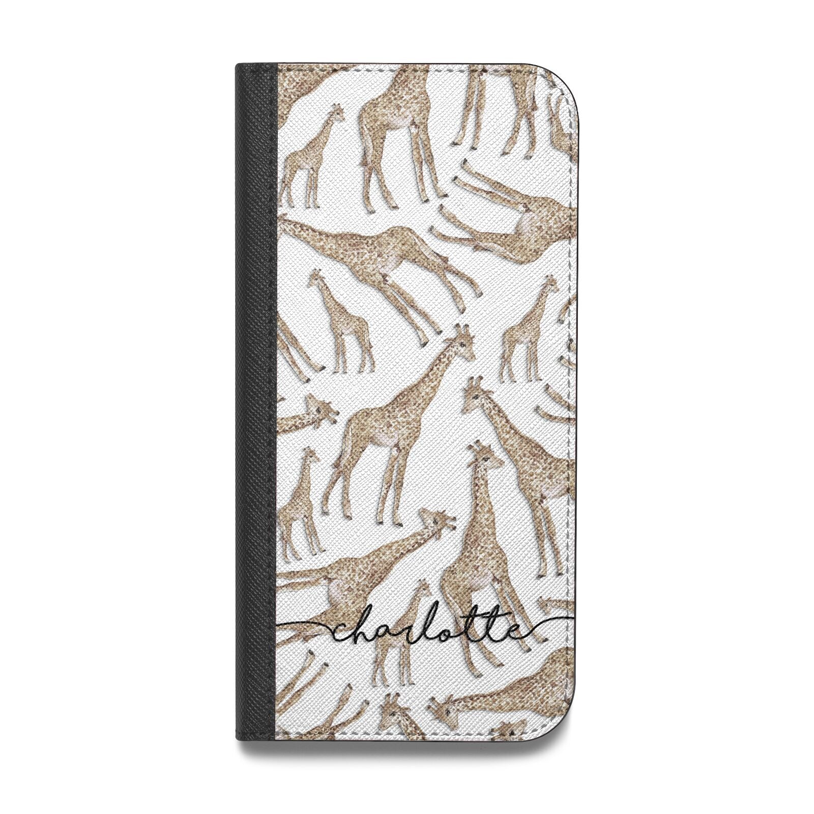Personalised Giraffes with Name Vegan Leather Flip Samsung Case
