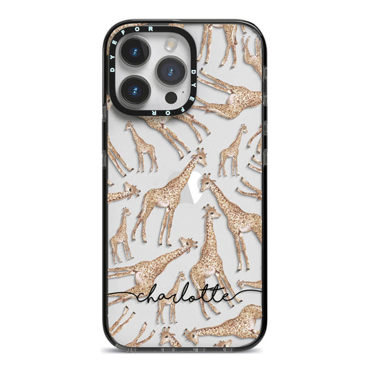 Personalised Giraffes with Name iPhone 14 Pro Max Black Impact Case on Silver phone