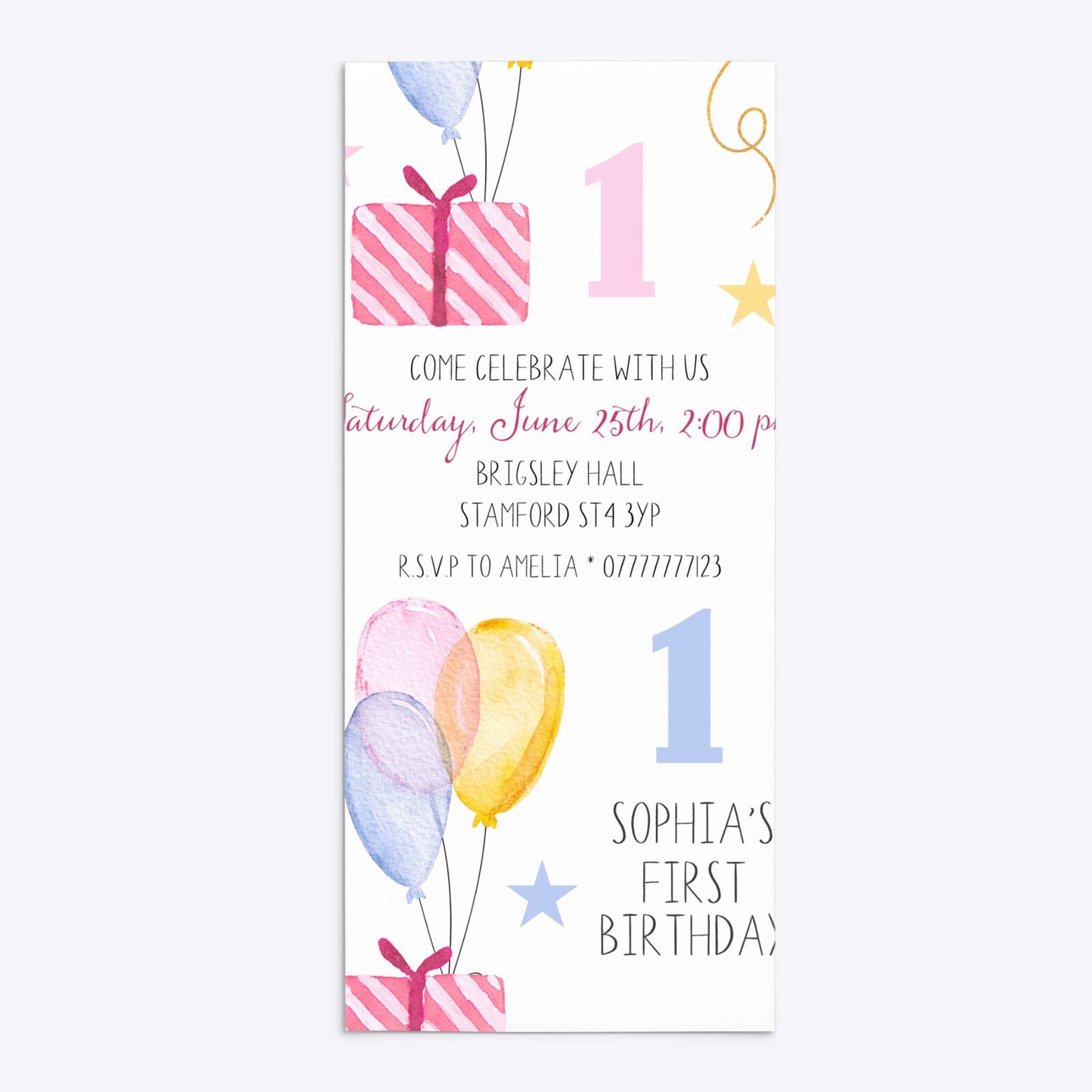 Personalised Girls First Birthday 4x9 Rectangle Invitation Matte Paper