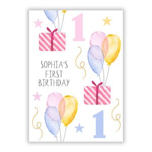 Personalised Girls First Birthday Greetings Card