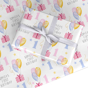 Personalisiertes Geschenkpapier zum ersten Geburtstag für Mädchen