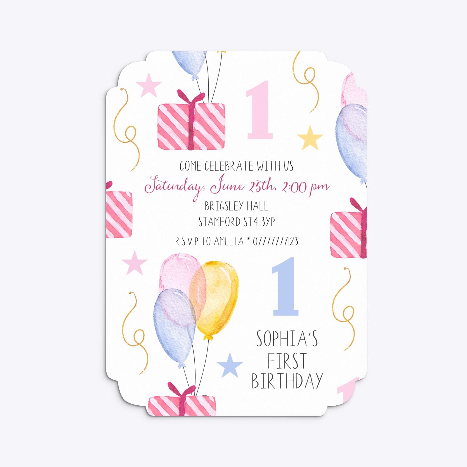 Personalised Girls First Birthday Deco Invitation Matte Paper
