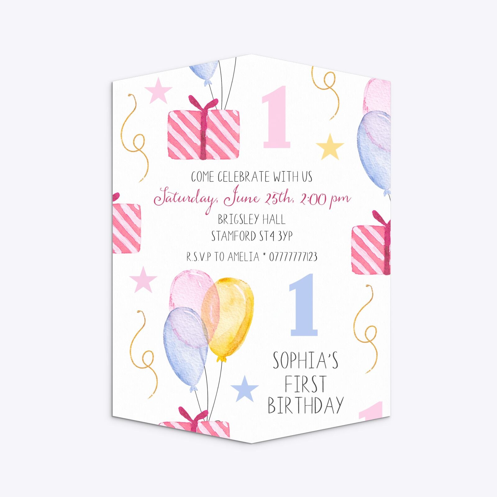 Personalised Girls First Birthday Geo Invitation Matte Paper