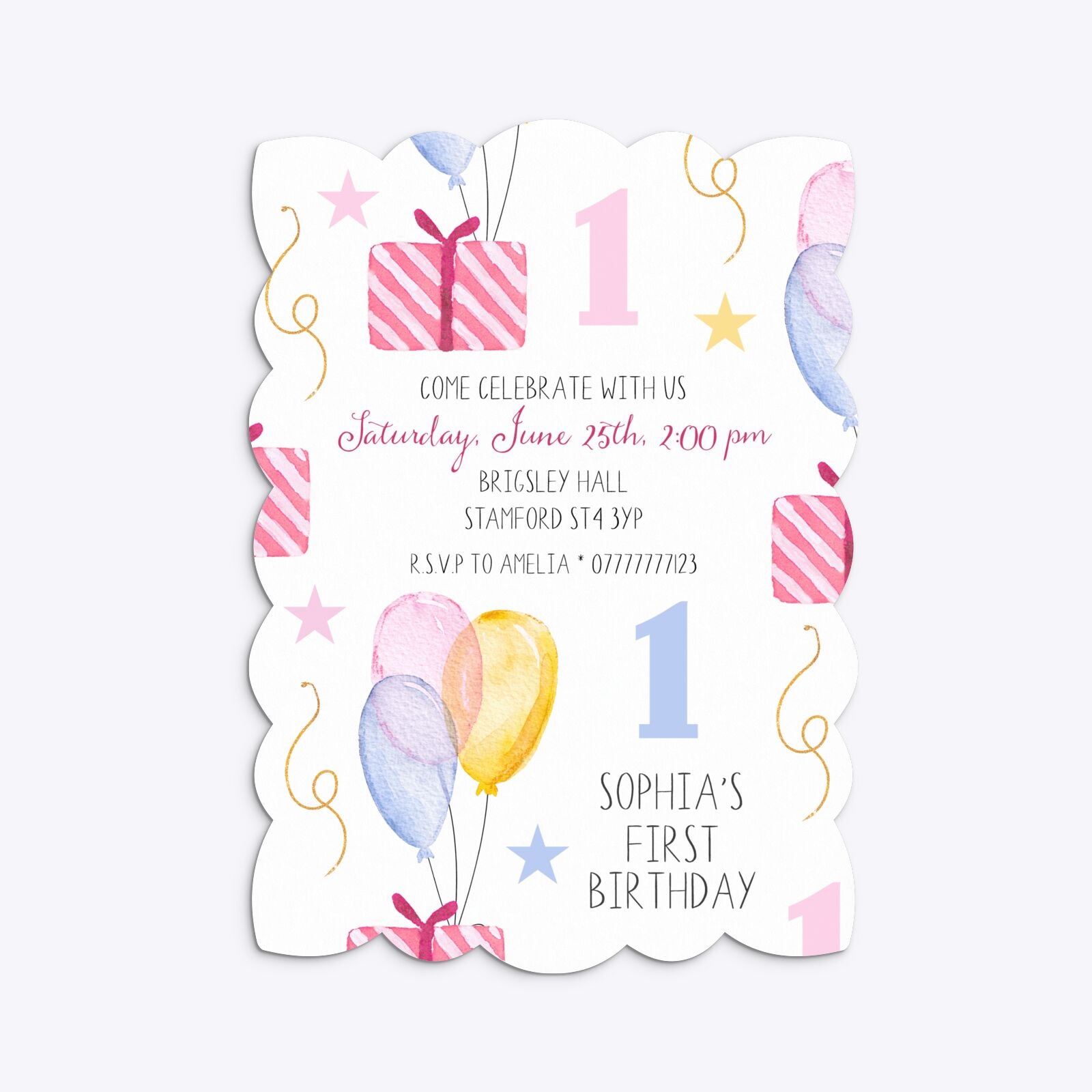 Personalised Girls First Birthday Petal Invitation Matte Paper