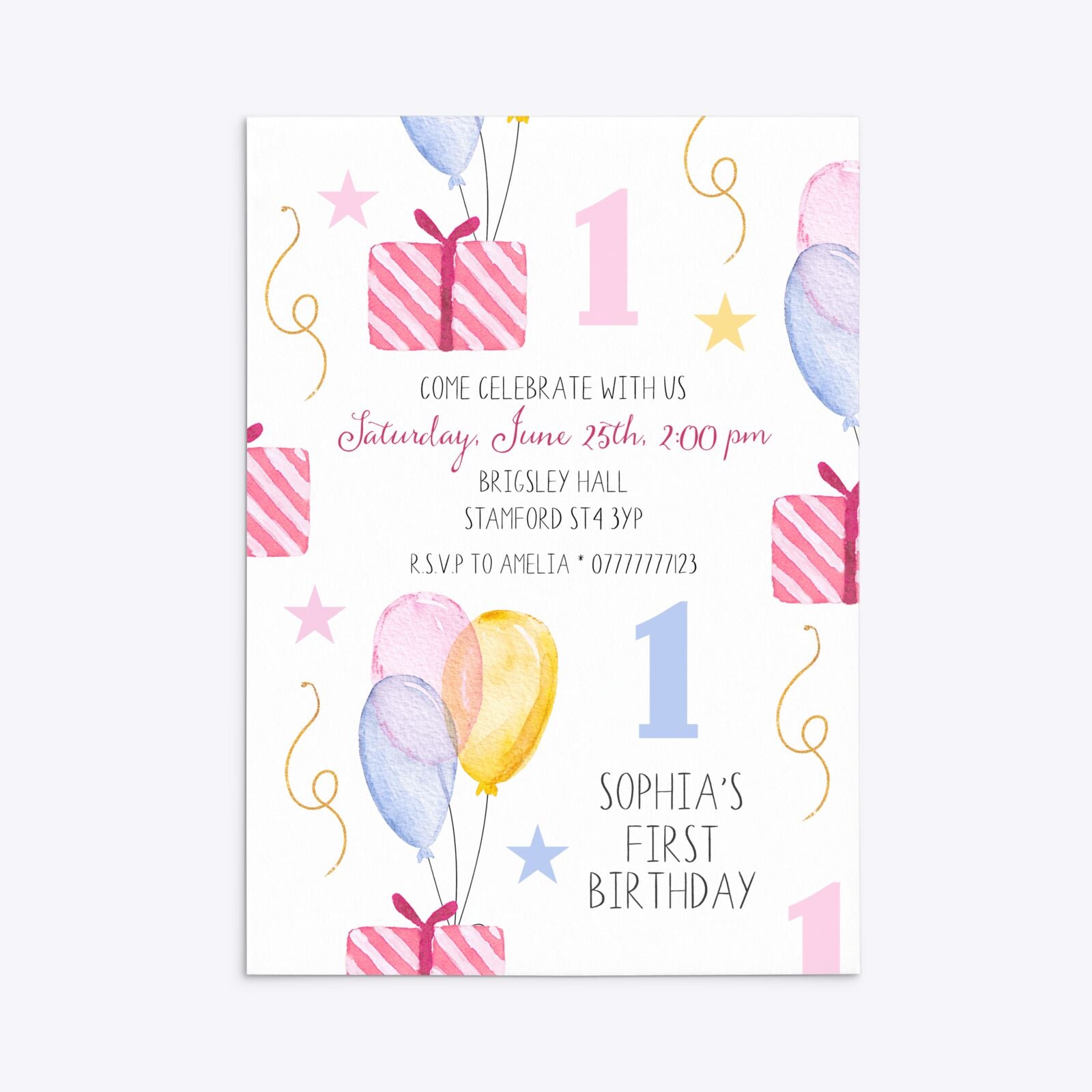 Personalised Girls First Birthday Rectangle Invitation Matte Paper
