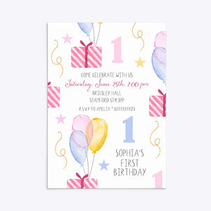 Personalisierte Einladung zum ersten Geburtstag eines Mädchens