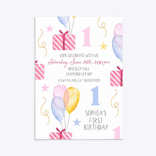 Personalised Girls First Birthday Rectangle Invitation Matte Paper